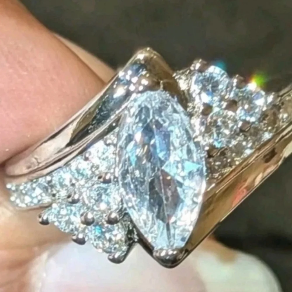 3ct Marquise Cut Lab Created Diamond 14k White Gold Plated Ring